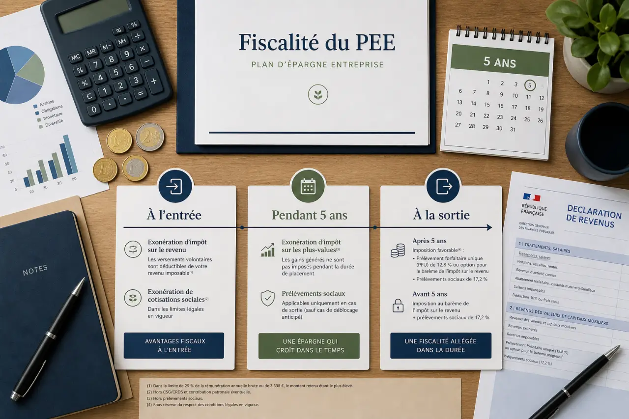 Fiscalité du PEE : ce que vous payez vraiment à l’entrée, pendant 5 ans et à la sortie