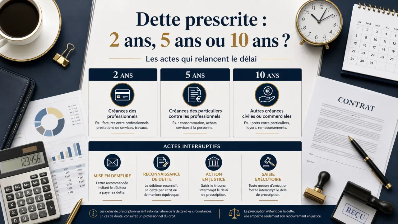 Dette prescrite : 2 ans, 5 ans ou 10 ans, et les actes qui relancent le délai