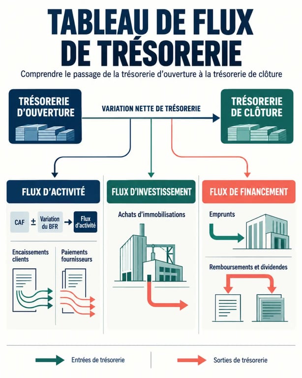 Tableau de flux de trésorerie : schéma des flux d’activité, d’investissement et de financement