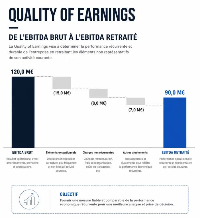 Infographie sur la Quality of Earnings et les transaction services en M&A