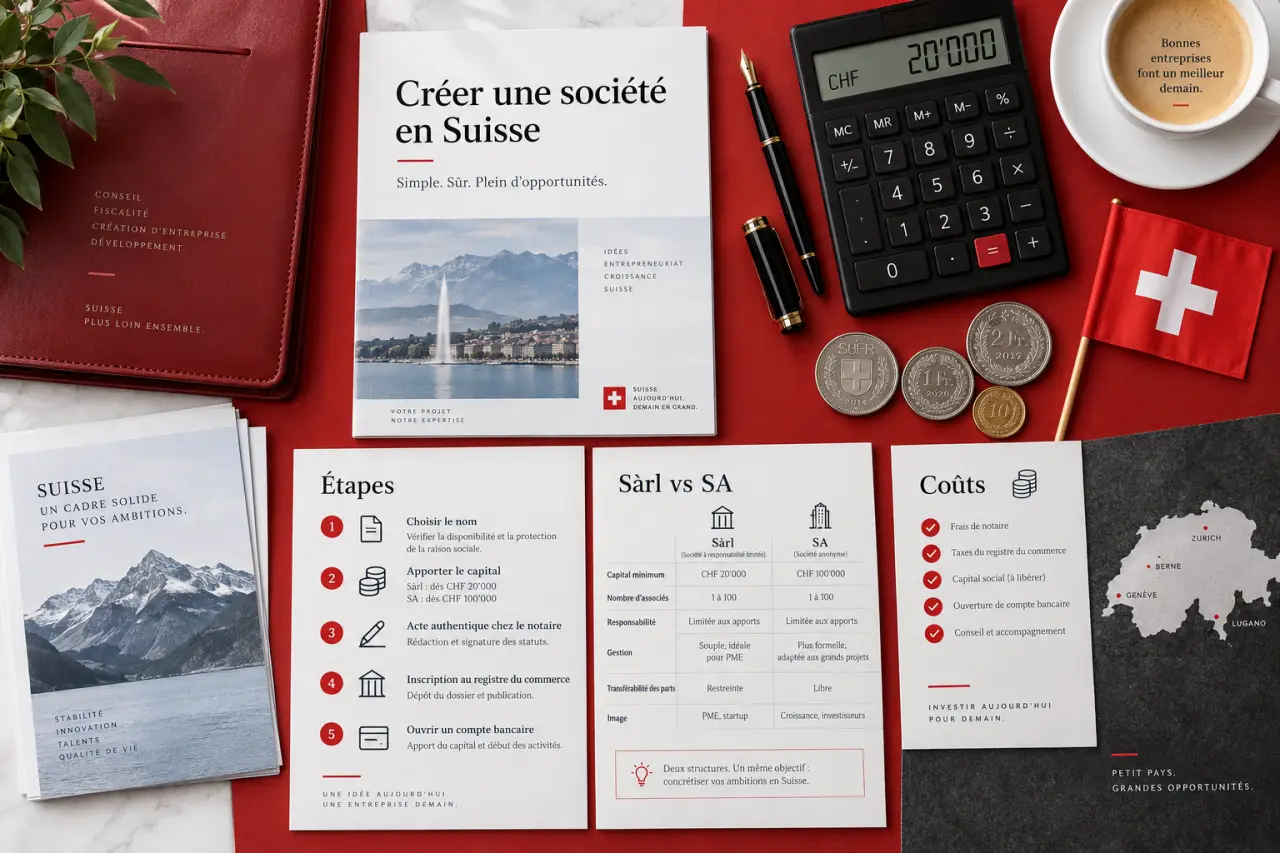 Créer une société en Suisse : les étapes, le choix entre Sàrl et SA et les coûts à prévoir