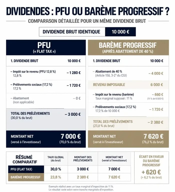 Comparatif PFU et barème progressif pour la taxation des dividendes